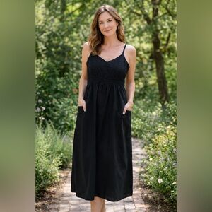 Old Navy Smocked Empire Waist Midi Sundress Womens XL Black 100% Cotton